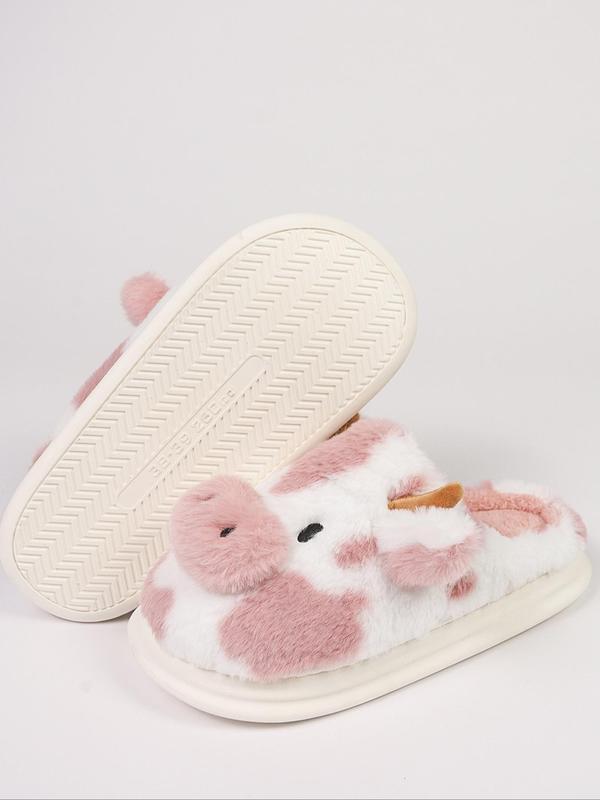 Women's Cute Cow Design Plush Slippers, Casual Soft Comfortable Home Slippers, Warm Slippers for Indoor & Outdoor Use for All Seasons