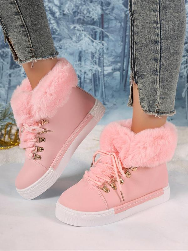 Women's Fashionable Contrast Faux Fur Design Snow Boots, Casual Warm Ankle Boots for Fall & Winter, Female All-match Trendy Shoes for Daily Wear