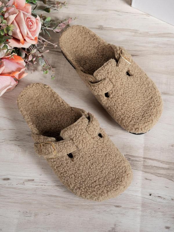 Women's Solid Color Belted Design Slippers, Casual Soft Comfortable Home Slippers, Warm Slippers for Indoor & Outdoor Use for Women & Girls