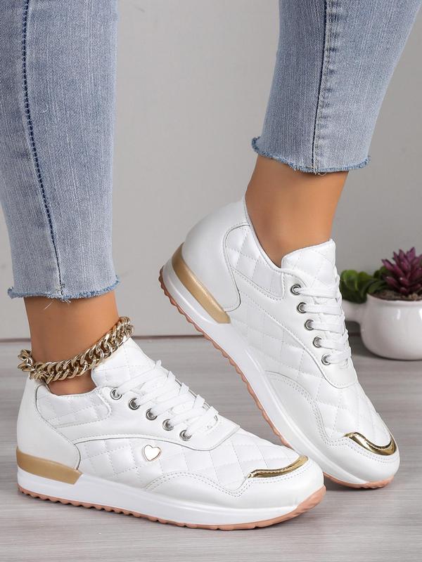 Women's Fashionable Quilted Lace Up Platform Sneakers, Casual Comfortable Round Toe Low Top Shoes for Daily Wear, Female All-match Shoes for Daily Wear