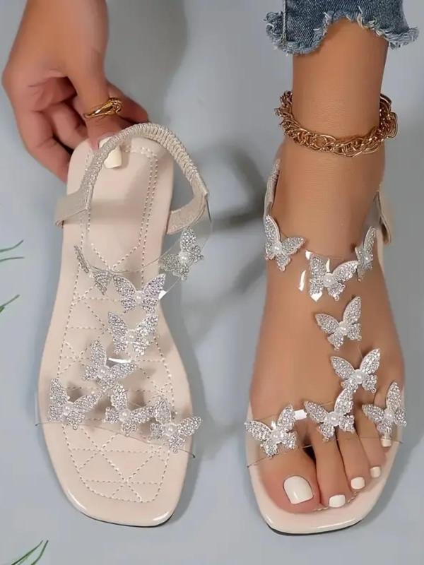 Women's Fashionable Butterfly   Flower Design Sandals, Casual Open Toe Rhinestone Decorated Slingback Sandals for Summer, Lightweight Sandals for Daily Wear