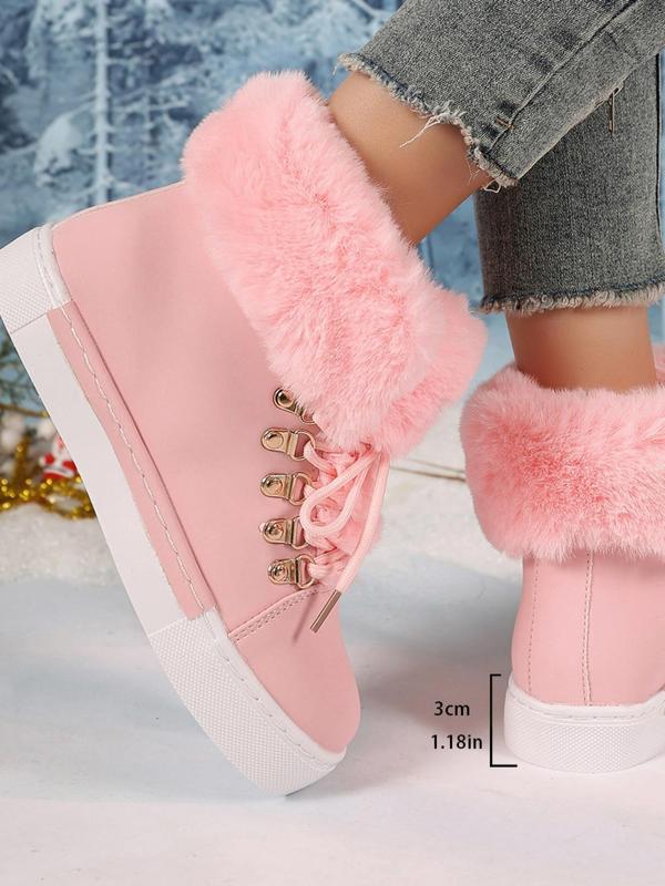 Women's Fashionable Contrast Faux Fur Design Snow Boots, Casual Warm Ankle Boots for Fall & Winter, Female All-match Trendy Shoes for Daily Wear