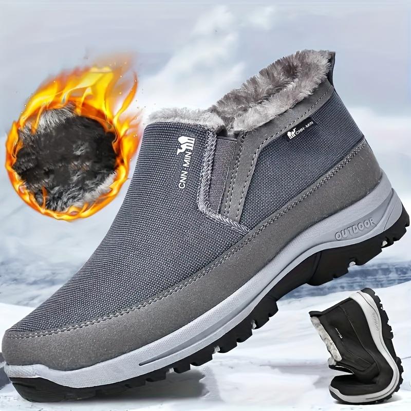 Men's Slip-On Snow Boots - Casual Solid Color, All-Season Comfort with Warm Fleece Lining & Non-Slip Rubber Sole