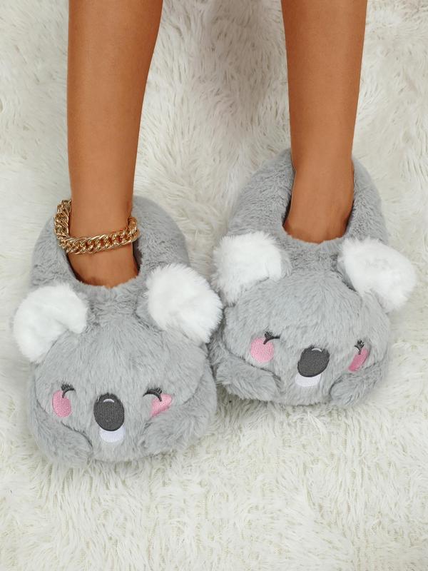 Women's Cartoon Koala Design Cute House Slippers, Plush Bedroom Cozy Fuzzy Slippers, Funny Novelty Fluffy Warm Slippers for Fall & Winter, Black Friday Deal for Girls, Wife