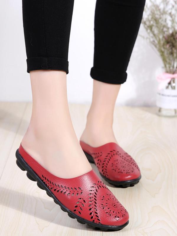 Women's Summer 2024 Fashionable Solid Color Round Toe Flat Shoes, Casual Comfortable Breathable Slippers, Female Simple Shoes for Daily Wear