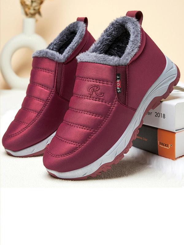 Women's Solid Color Plush Lined Sneakers, Casual Comfortable Non-slip Sports Shoes, Warm Fluffy Shoes for Outdoor Hiking for Fall & Winter