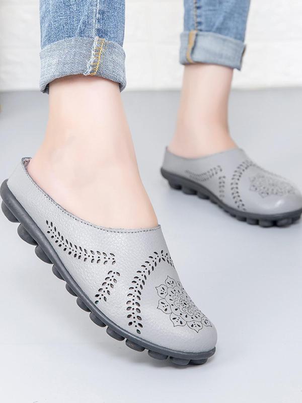 Women's Summer 2024 Fashionable Solid Color Round Toe Flat Shoes, Casual Comfortable Breathable Slippers, Female Simple Shoes for Daily Wear