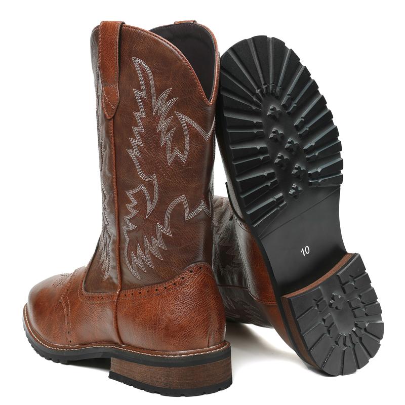 VIMI VIMI Mid Calf Boots for Men Cowboy Boots Square Toe Chunky Heels Embroidery Western Boots