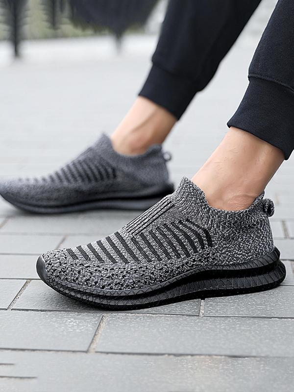 Men's Sporty Striped Pattern Low Top Slip on Sneakers, Casual Comfortable Breathable Running Shoes for Men, Trendy Mesh Sneakers for Daily Wear Runner Trainers Sports Shoes, Walking Shoes Summer 2024