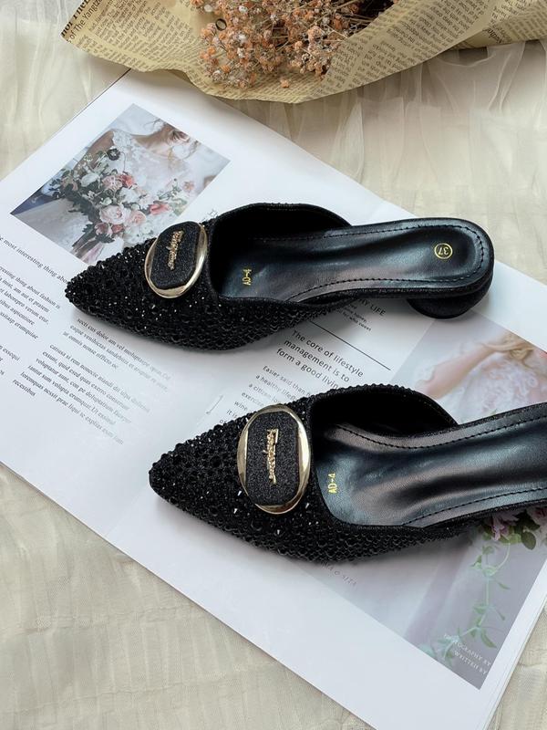 Women's Rhinestone Decorated Slip on Sandals, Casual Comfortable Sandals for Summer, All-match Commuter Shoes for Work & Daily Wear, Birthday Gift