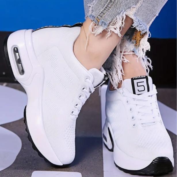 Women's Fashionable Letter Patch Lace upFront Sneakers, Female All-matchRound Toe Wedge Sneakers for Daily Life,Casual ComfortableBreathable Low Top Shoes Sporty Low