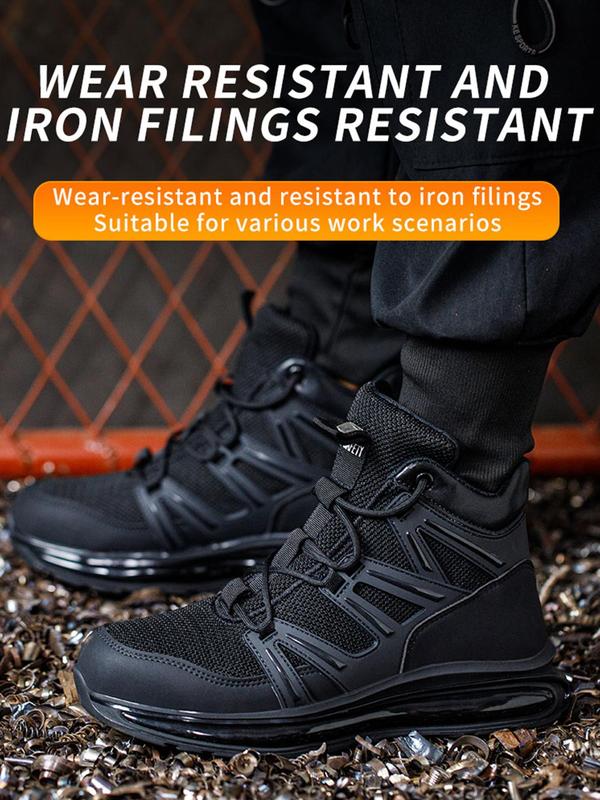 Men's Letter Pattern Steel Toe Shoes, Slip Resistant Puncture Proof Construction Safety Work Shoes As Gift, Lightweight Breathable Anti-slip Work Shoes Back To School, Fall Outfits, Fall Freshness, for Fall