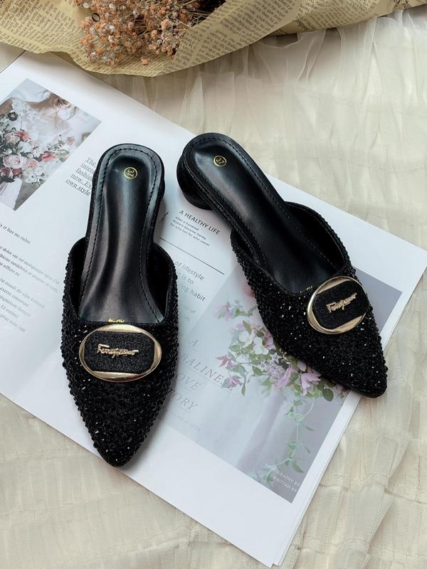 Women's Rhinestone Decorated Slip on Sandals, Casual Comfortable Sandals for Summer, All-match Commuter Shoes for Work & Daily Wear, Birthday Gift