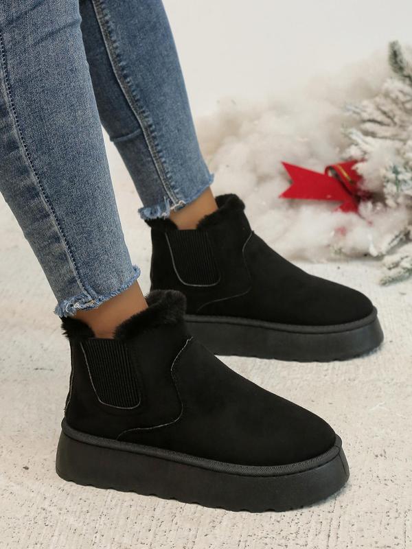 Women's Solid Color Matching Platform Boots for Women As Gifts, Casual Comfortable Thick Sole Snow Boots for Fall, Female Warm Round Toe Winter Walking Shoes, Stylish Footwear for Girlfriend, Wife Fall