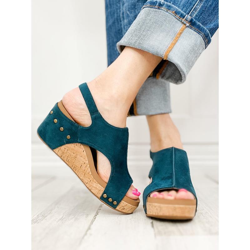 Corkys Carley Teal Faux Suede Wedge Shoe