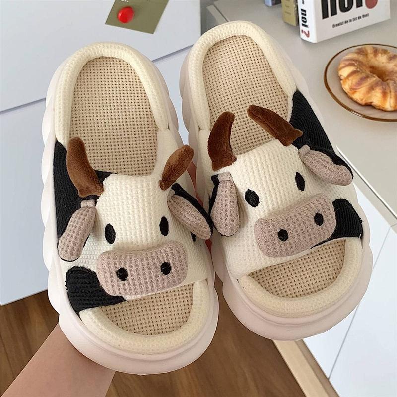 Christmas Cow Milk Slippers-Cute Fuzzy Slippers-Womens Mens Kawaii Animal Cartoon Cotton Plush House Slippers,Cloud Bedroom Winter House Shoes for Indoor Walking Shoes Soft