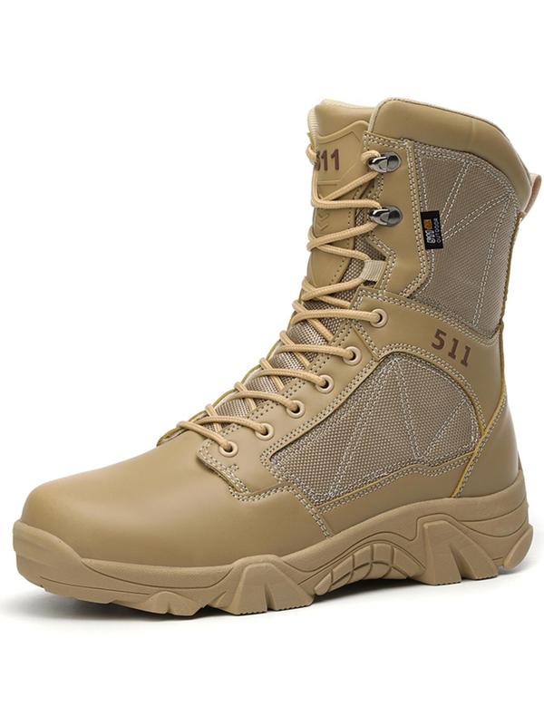 Men's Fashionable Patchwork Design Side Zipper Combat Boots, Lightweight Combat Boots, Outdoor Jungle Army Boots, Hiking Boots