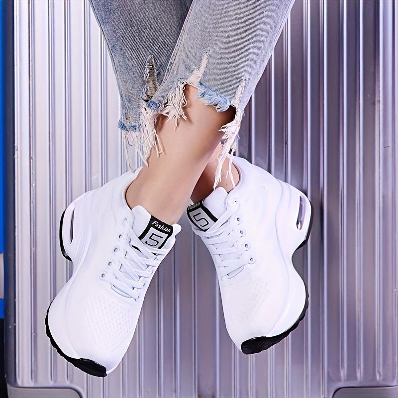 Women's Fashionable Letter Patch Lace upFront Sneakers, Female All-matchRound Toe Wedge Sneakers for Daily Life,Casual ComfortableBreathable Low Top Shoes Sporty Low