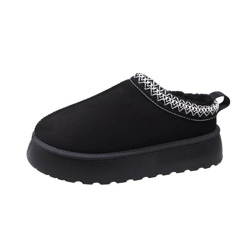 Women's Uggs and fleece-fur warm platform slippers Sponge sole cotton shoes without a heel for women