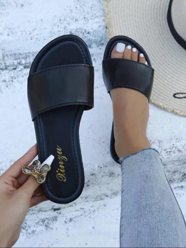 Women's Simple Classic Slip on Flat Sandals, Casual Comfortable Non-slip Solid Slide Sandals for Beach, Fashion Summer Shoes for Daily Wear