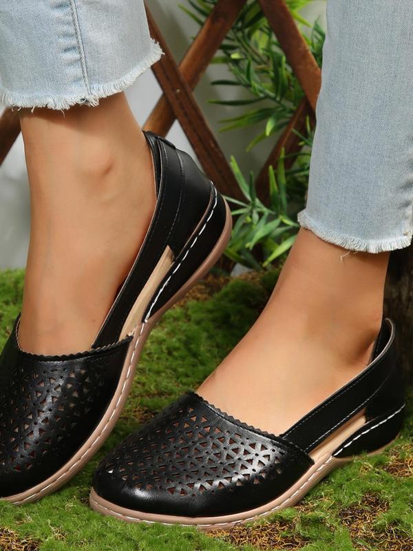 Women's Summer Fashionable Plain Hollow out Design Round Toe Wedge Shoes, Casual Comfortable Lightweight Loafers for Daily Wear, Simple Matching Slip on Shoes