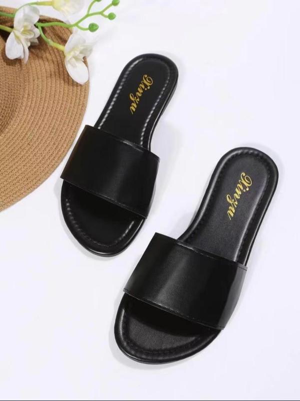 Women's Simple Classic Slip on Flat Sandals, Casual Comfortable Non-slip Solid Slide Sandals for Beach, Fashion Summer Shoes for Daily Wear