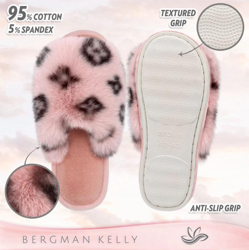 Bergman Kelly Women's Fuzzy Faux Fur Slide Slippers, Starlet Collection - Scuff Style (US Company) pink bedroom