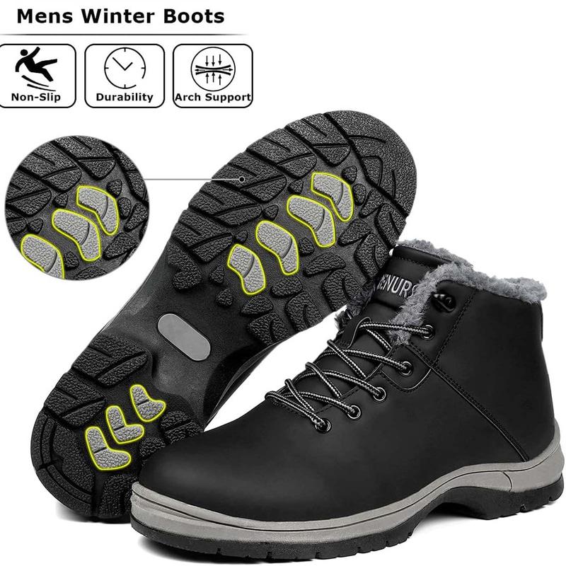 Snow Boots for Men Insulated Waterproof Fur Lined BootiesLightweight Winter Shoes