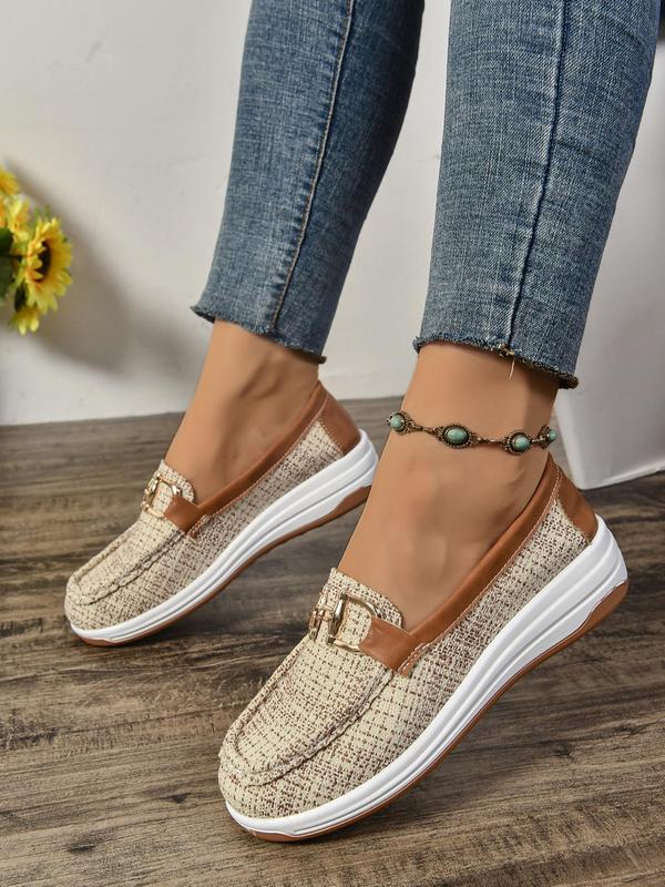 Women's Fashionable Colorblock Patchwork Design Slip on Walking Shoes, Casual Comfortable Non-slip Sole Loafers for Daily Wear, Female All-match Round Toe Shoes for Daily Wear