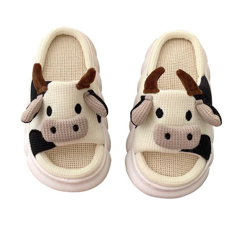 Christmas Cow Milk Slippers-Cute Fuzzy Slippers-Womens Mens Kawaii Animal Cartoon Cotton Plush House Slippers,Cloud Bedroom Winter House Shoes for Indoor Walking Shoes Soft