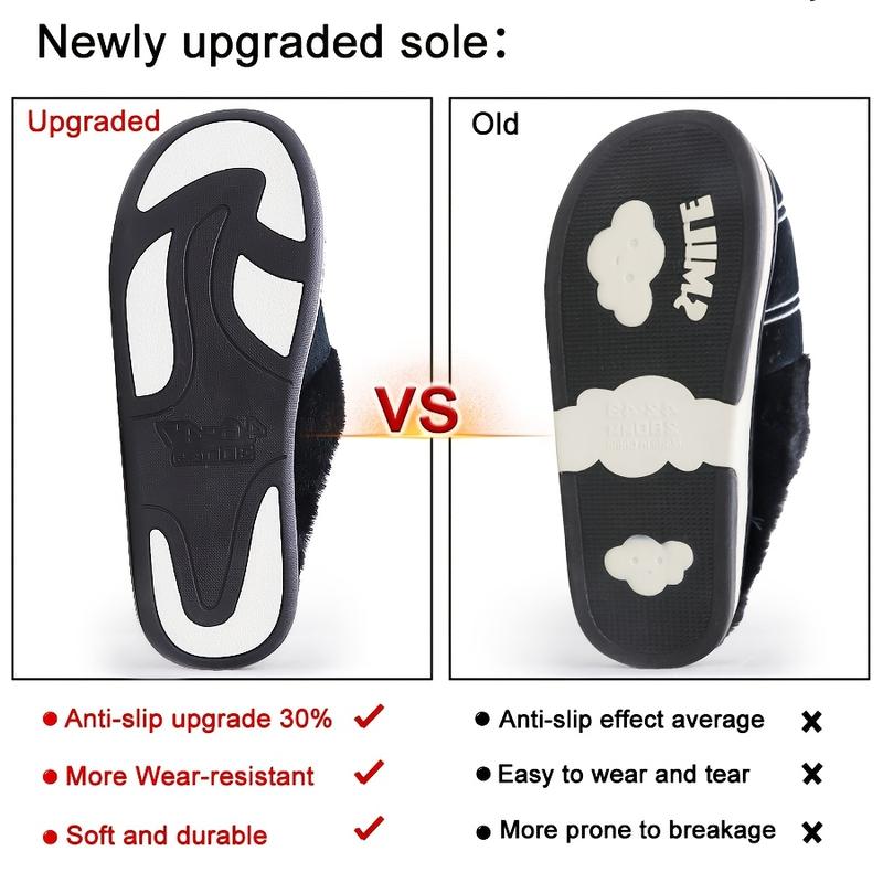 Men's Warm Plush Comfortable Slippers Fuzzy Comfy Non-Slip Slides Casual Sandals For Indoor Bedroom, Winter