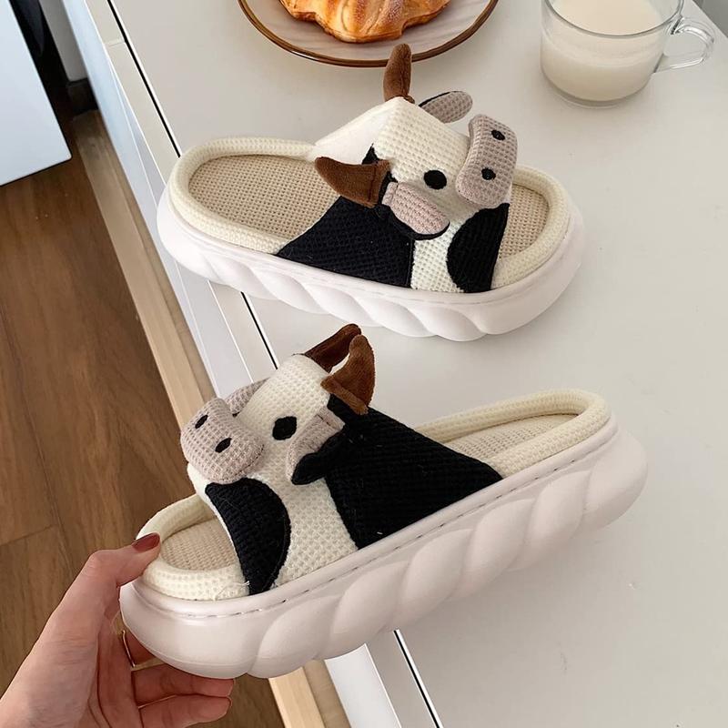 Christmas Cow Milk Slippers-Cute Fuzzy Slippers-Womens Mens Kawaii Animal Cartoon Cotton Plush House Slippers,Cloud Bedroom Winter House Shoes for Indoor Walking Shoes Soft