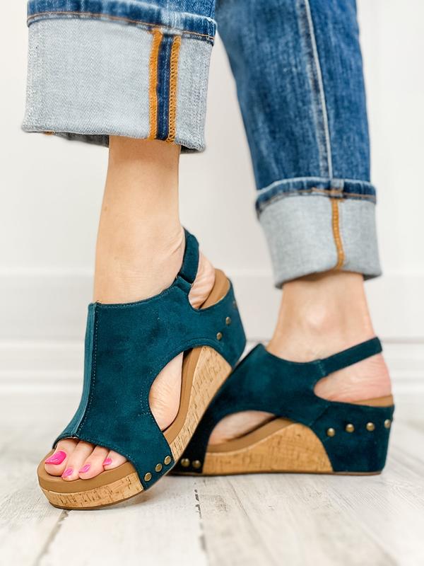 Corkys Carley Teal Faux Suede Wedge Shoe