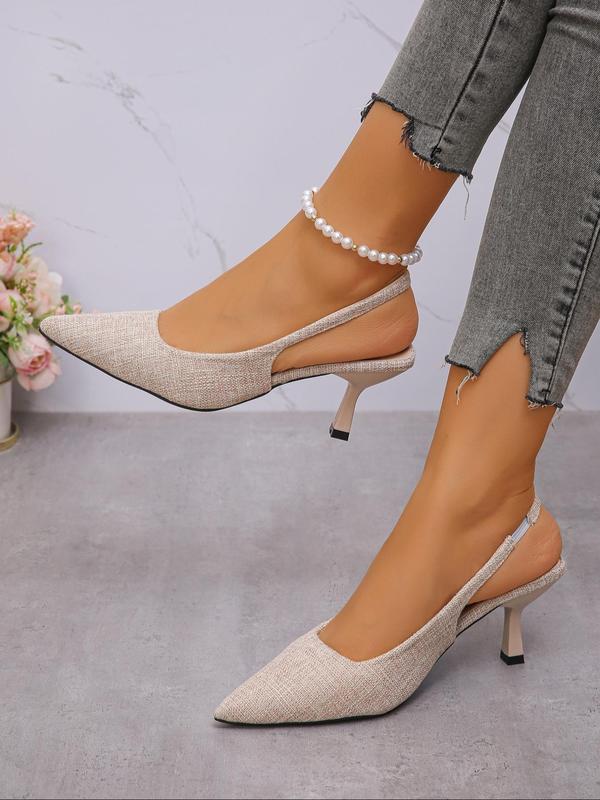 Women's Fashionable Solid Color High Heels, Heels for Women, Fall Shoes, Elegant Pointed Toe Slingback Sandals for Summer, Lightweight Breathable Comfortable Shoes for Daily Wear, Fall Shoes