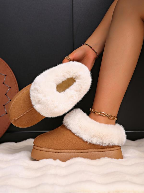 Women's Fashionable Contrast Faux Fur Design Snow Boots, Casual Warm Fluffy Ankle Boots for Fall & Winter, Female All-match Trendy Shoes for Daily Wear