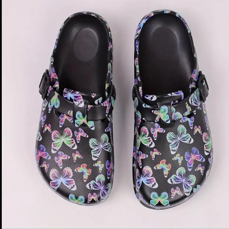 Women's Rainbow Butterfly Print EVA Slip-On Clogs with Cap Toe and Flat Heel for Beach & Garden Activities - Nail Footwear Comfort Shoe Walking Shoes