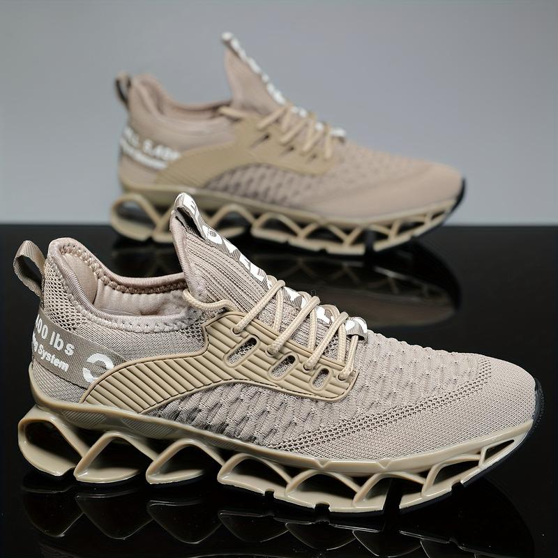 Men's Fashion Woven Knit Breathable Blade Type Sneaker, Comfortable and Non-Slip Lace-up Soft Sole Shoes, Men's Shoes