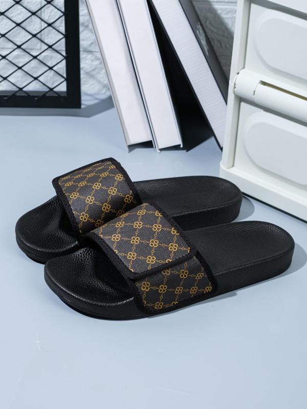 Fashionable Plaid Pattern Slides Shoes for Men for Spring, Summer 2024 Casual Comfortable Non-slip Matching Slippers, Simple Velcro Slippers for Men for Home & Outdoor