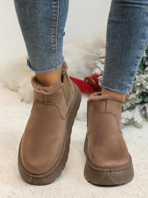 Women's Solid Color Matching Platform Boots for Women As Gifts, Casual Comfortable Thick Sole Snow Boots for Fall, Female Warm Round Toe Winter Walking Shoes, Stylish Footwear for Girlfriend, Wife Fall