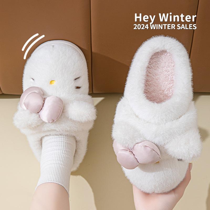 Cute cat bow couple cotton drag lady winter indoor home heating plush thick bottom fluffy slippers men