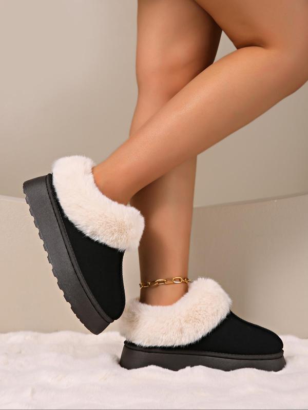 Women's Fashionable Contrast Faux Fur Design Snow Boots, Casual Warm Fluffy Ankle Boots for Fall & Winter, Female All-match Trendy Shoes for Daily Wear