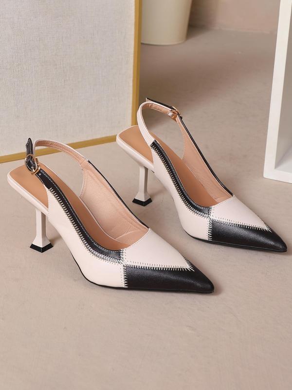 Women's Fashionable Colorblock Patchwork Design High Heel Pumps, Elegant Pointed Toe Slingback Spool Heel Pumps for Daily Wear, All-match Commuter Shoes for Work & Daily Wear