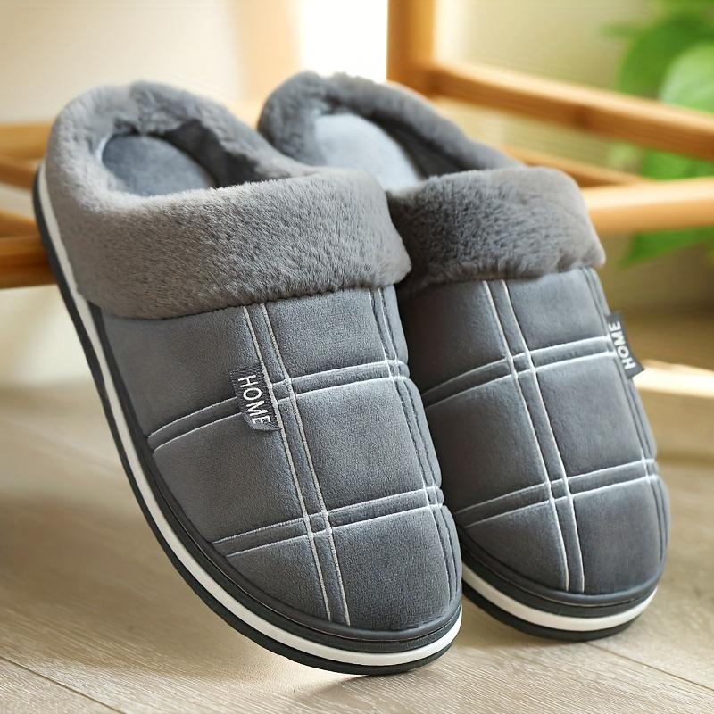 Men's Warm Plush Comfortable Slippers Fuzzy Comfy Non-Slip Slides Casual Sandals For Indoor Bedroom, Winter