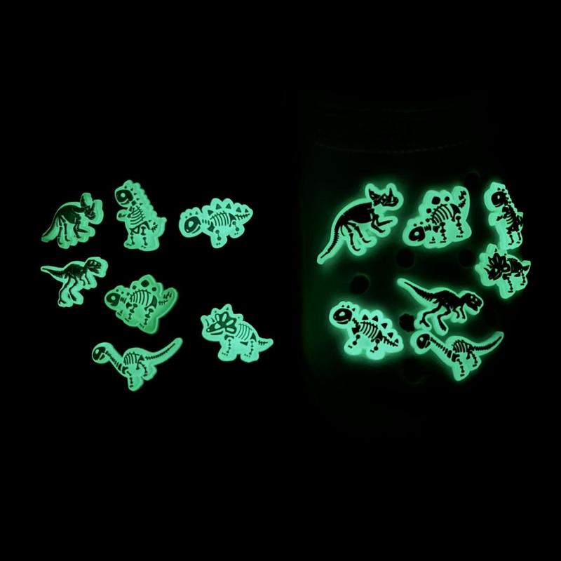 Luminous Dinosaur Skeleton Pattern Shoe Charms, 14pcs set Glow in The Dark Shoe Charm for Shoes & Wristbands, Shoes Decoration for Men & Women, Christmas Gift