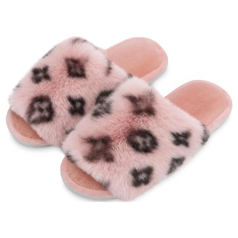 Bergman Kelly Women's Fuzzy Faux Fur Slide Slippers, Starlet Collection - Scuff Style (US Company) pink bedroom