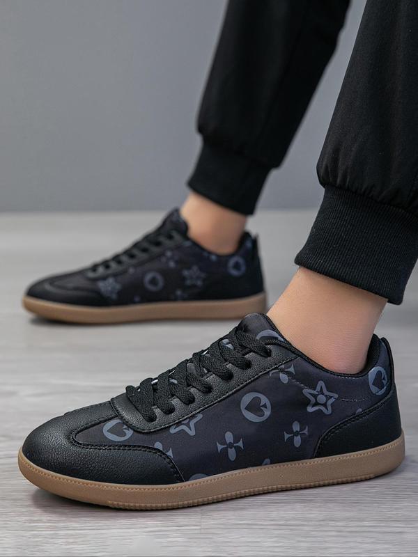 Men's Fashionable Random Pattern Lace Up Low Top Skate Shoes, Casual Comfortable Sports Shoes for Daily Wear, Male All-match Round Toe Shoes for Daily Wear