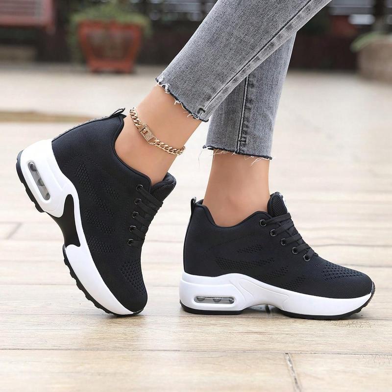 Women's Fashionable Letter Patch Lace upFront Sneakers, Female All-matchRound Toe Wedge Sneakers for Daily Life,Casual ComfortableBreathable Low Top Shoes Sporty Low