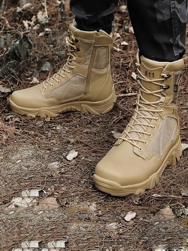 Men's Fashionable Patchwork Design Side Zipper Combat Boots, Lightweight Combat Boots, Outdoor Jungle Army Boots, Hiking Boots