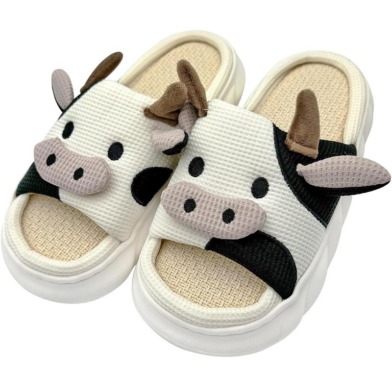 Christmas Cow Milk Slippers-Cute Fuzzy Slippers-Womens Mens Kawaii Animal Cartoon Cotton Plush House Slippers,Cloud Bedroom Winter House Shoes for Indoor Walking Shoes Soft