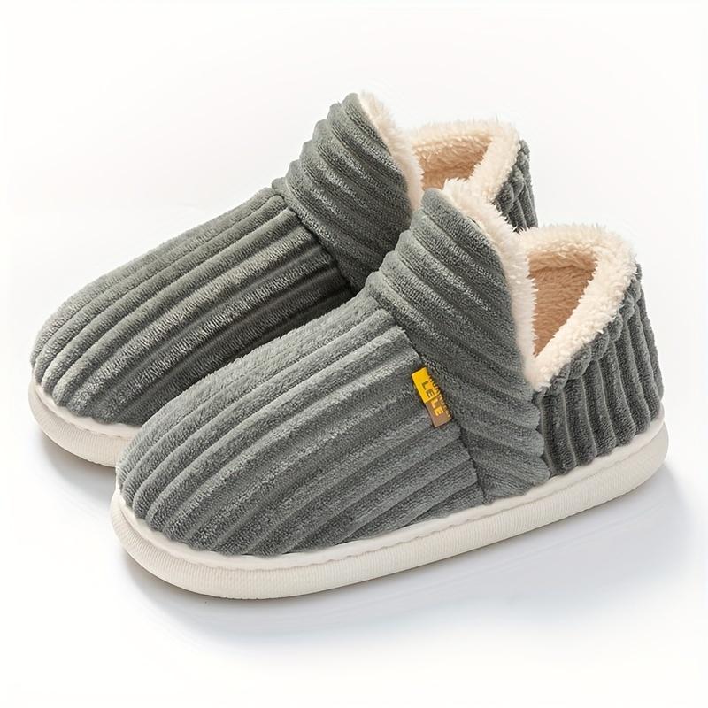 Men's Solid Home Slippers, Lightweight Breathable Soft Warm Slip On Comfy Shoes With Lined Fuzz, Autumn And Winter